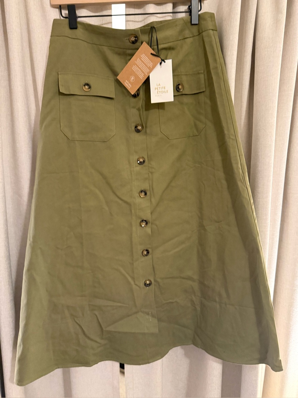 La Petite Etoile Classic Button-Front Green Midi Skirt M